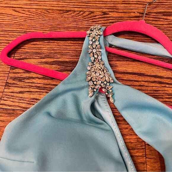 JOVANI 07173 One Shoulder High Slit Keyhole Prom Dress TURQUOISE - Picture 3 of 14